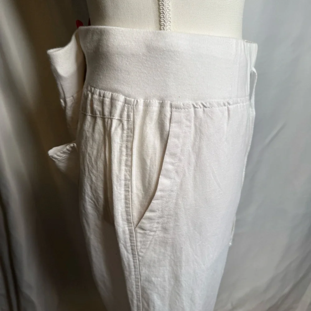 NY&C Linen Wide Leg Pants White Size Medium NWT Drawstring Summer